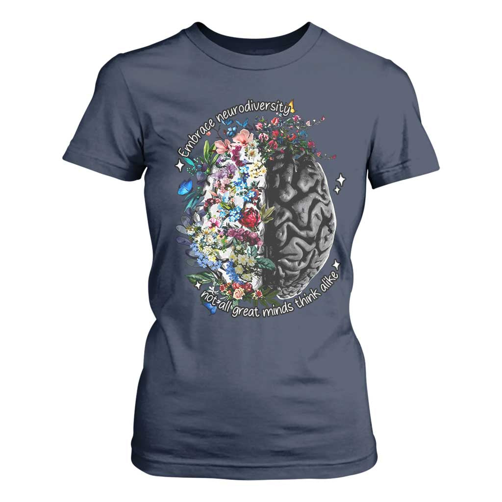Autism Acceptance T Shirt For Women Neurodiversity All Great Minds Don't Mind Alike