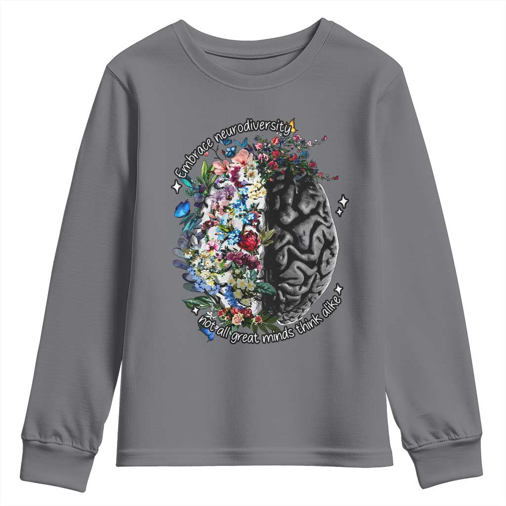 Autism Acceptance Youth Sweatshirt Neurodiversity All Great Minds Don't Mind Alike