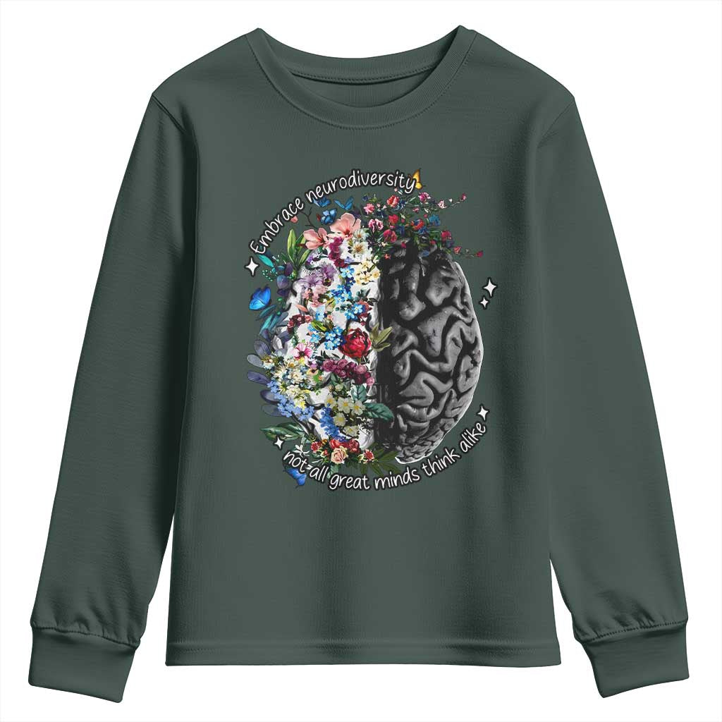 Autism Acceptance Youth Sweatshirt Neurodiversity All Great Minds Don't Mind Alike