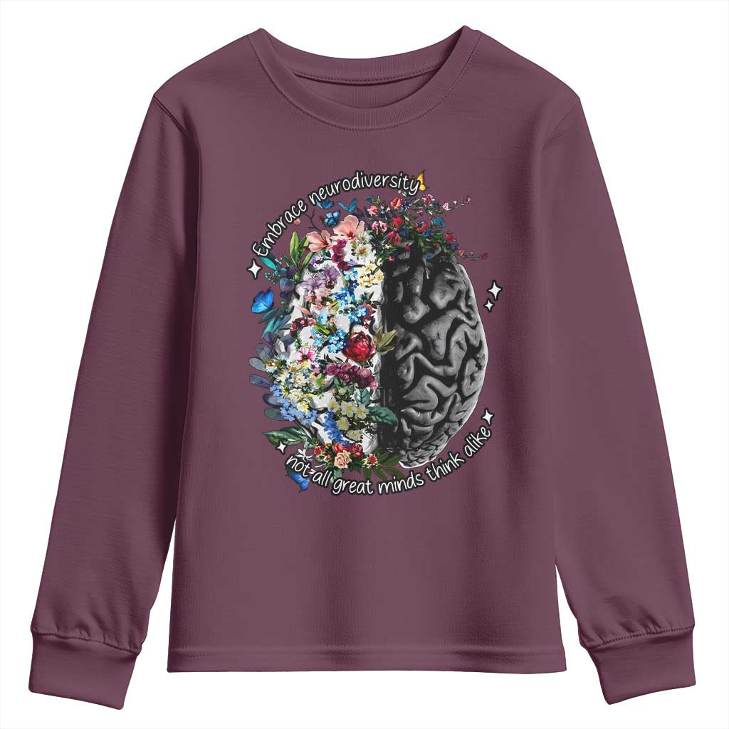 Autism Acceptance Youth Sweatshirt Neurodiversity All Great Minds Don't Mind Alike