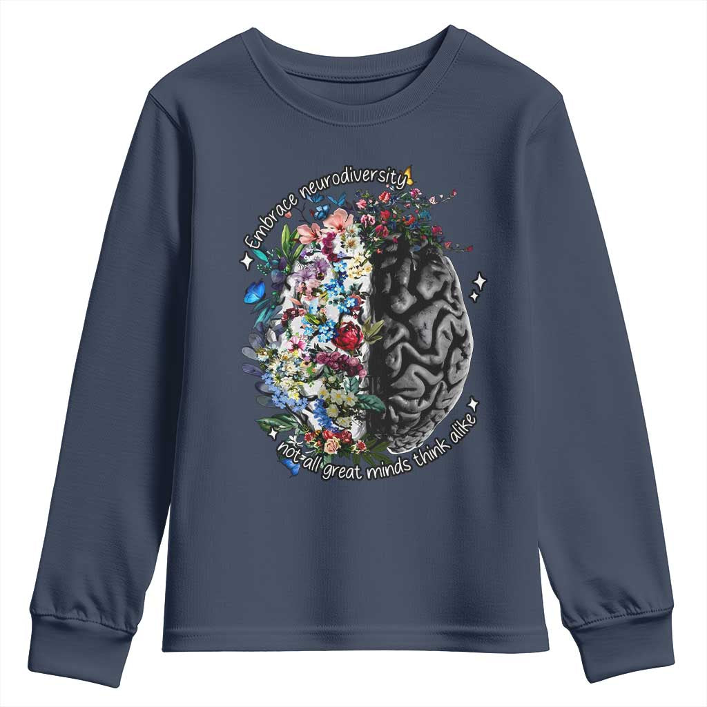 Autism Acceptance Youth Sweatshirt Neurodiversity All Great Minds Don't Mind Alike