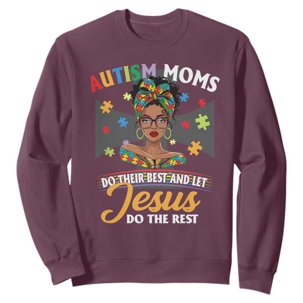 Afro Autism Mom Sweatshirt African American Autistic Black Mama Religious Cross