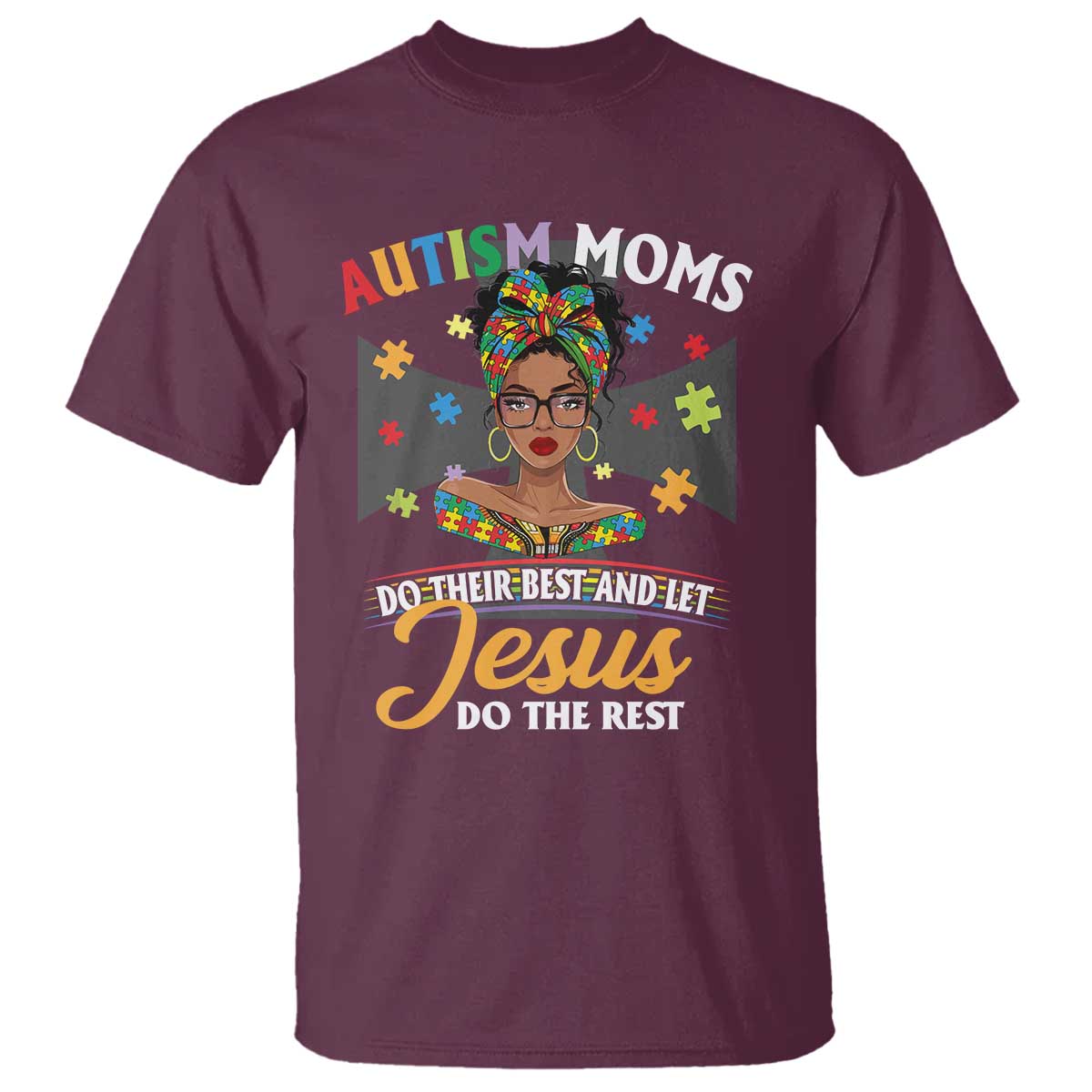Afro Autism Mom T Shirt African American Autistic Black Mama Religious Cross