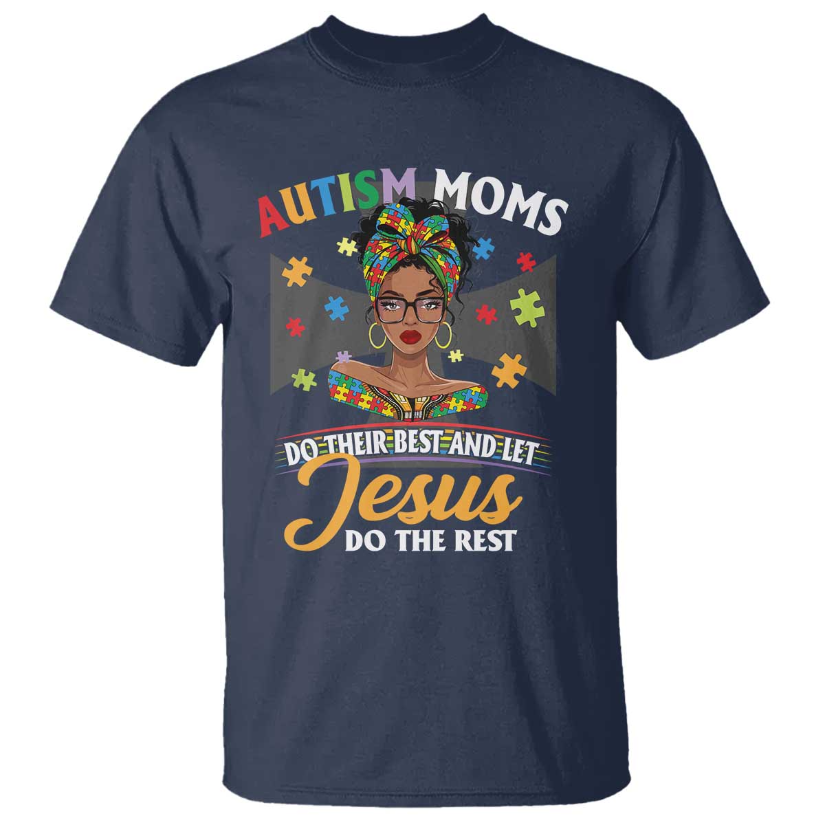 Afro Autism Mom T Shirt African American Autistic Black Mama Religious Cross