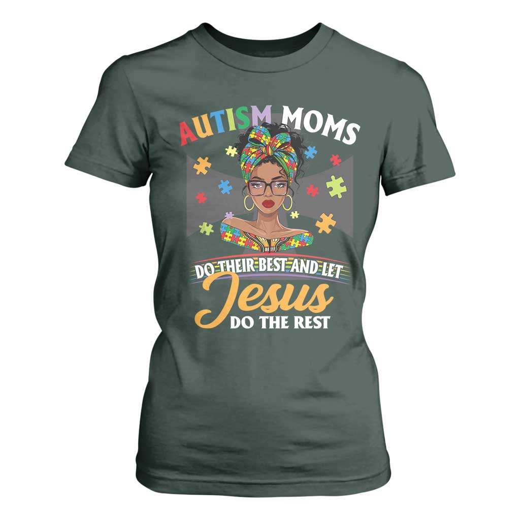 Afro Autism Mom T Shirt For Women African American Autistic Black Mama Religious Cross