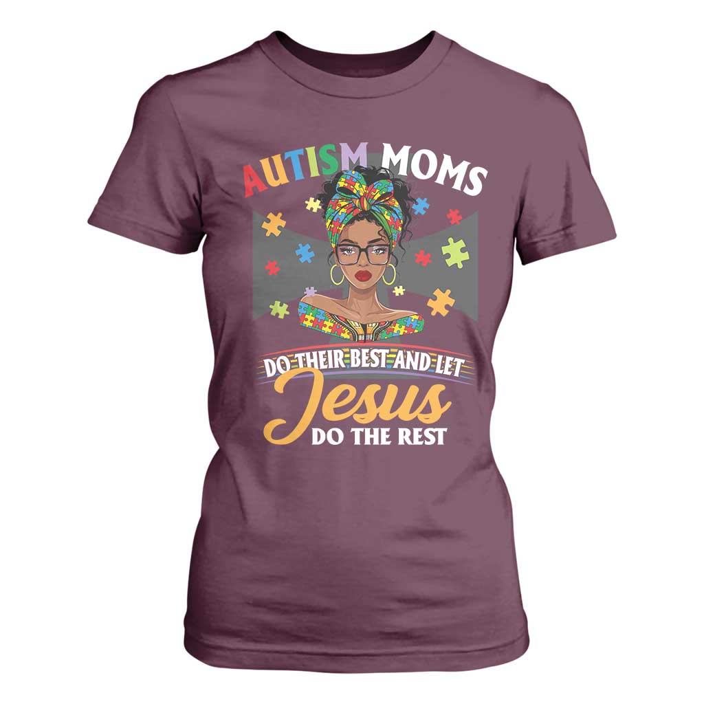 Afro Autism Mom T Shirt For Women African American Autistic Black Mama Religious Cross