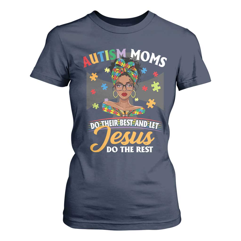 Afro Autism Mom T Shirt For Women African American Autistic Black Mama Religious Cross