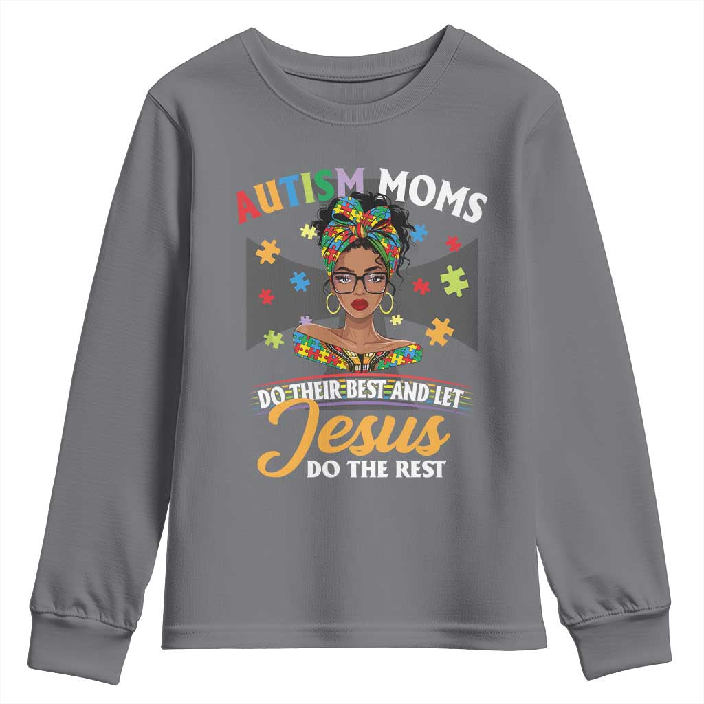 Afro Autism Mom Youth Sweatshirt African American Autistic Black Mama Religious Cross