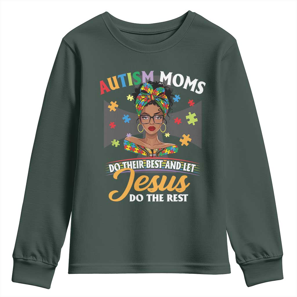 Afro Autism Mom Youth Sweatshirt African American Autistic Black Mama Religious Cross