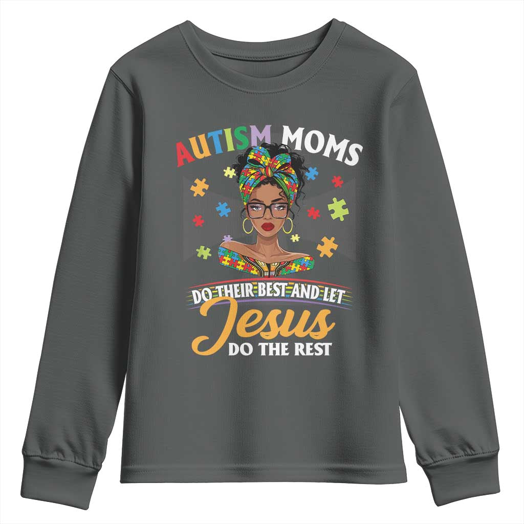 Afro Autism Mom Youth Sweatshirt African American Autistic Black Mama Religious Cross