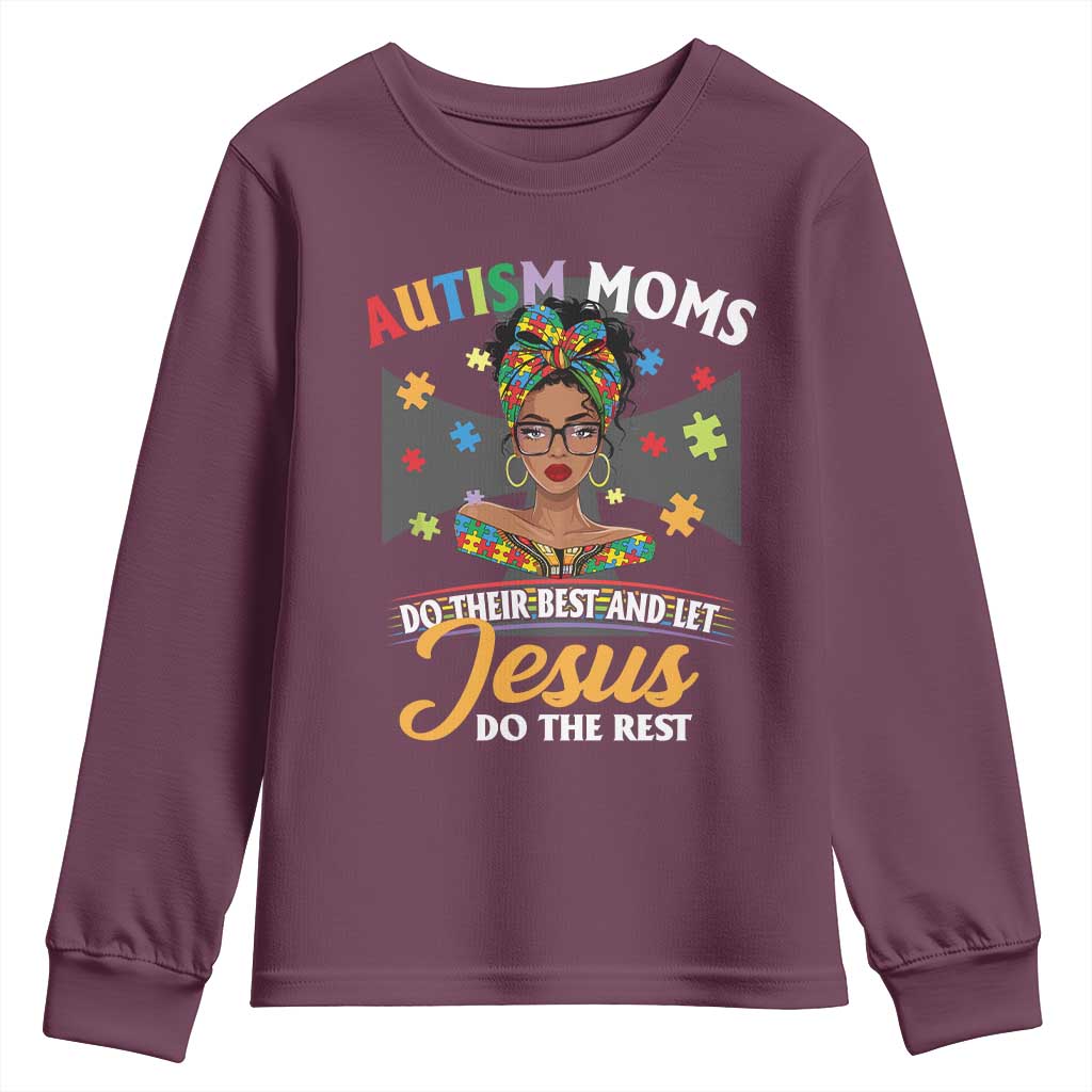 Afro Autism Mom Youth Sweatshirt African American Autistic Black Mama Religious Cross