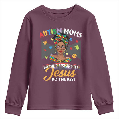 Afro Autism Mom Youth Sweatshirt African American Autistic Black Mama Religious Cross