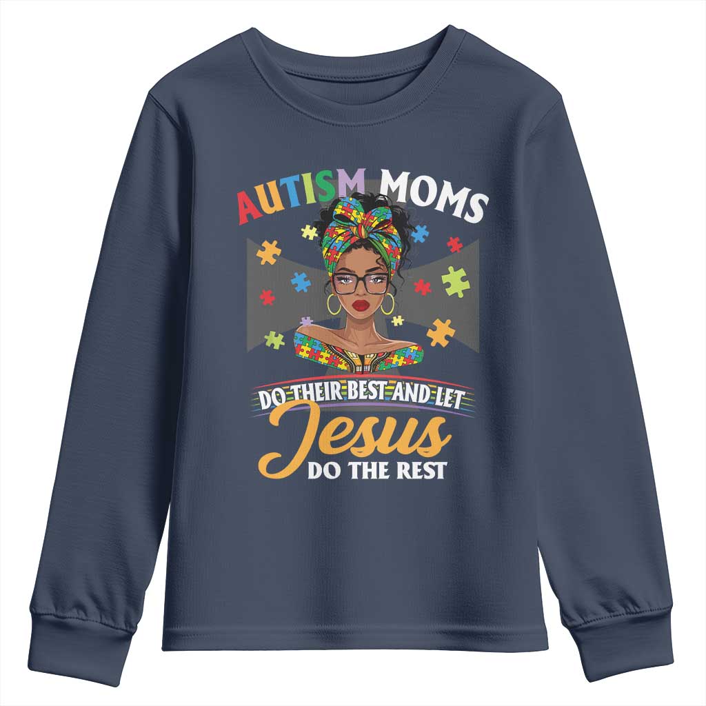 Afro Autism Mom Youth Sweatshirt African American Autistic Black Mama Religious Cross
