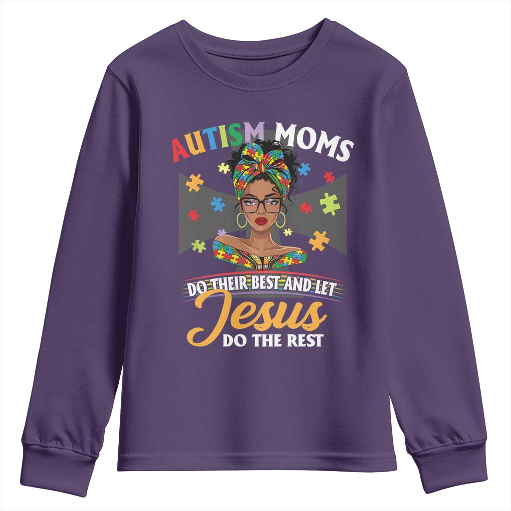 Afro Autism Mom Youth Sweatshirt African American Autistic Black Mama Religious Cross