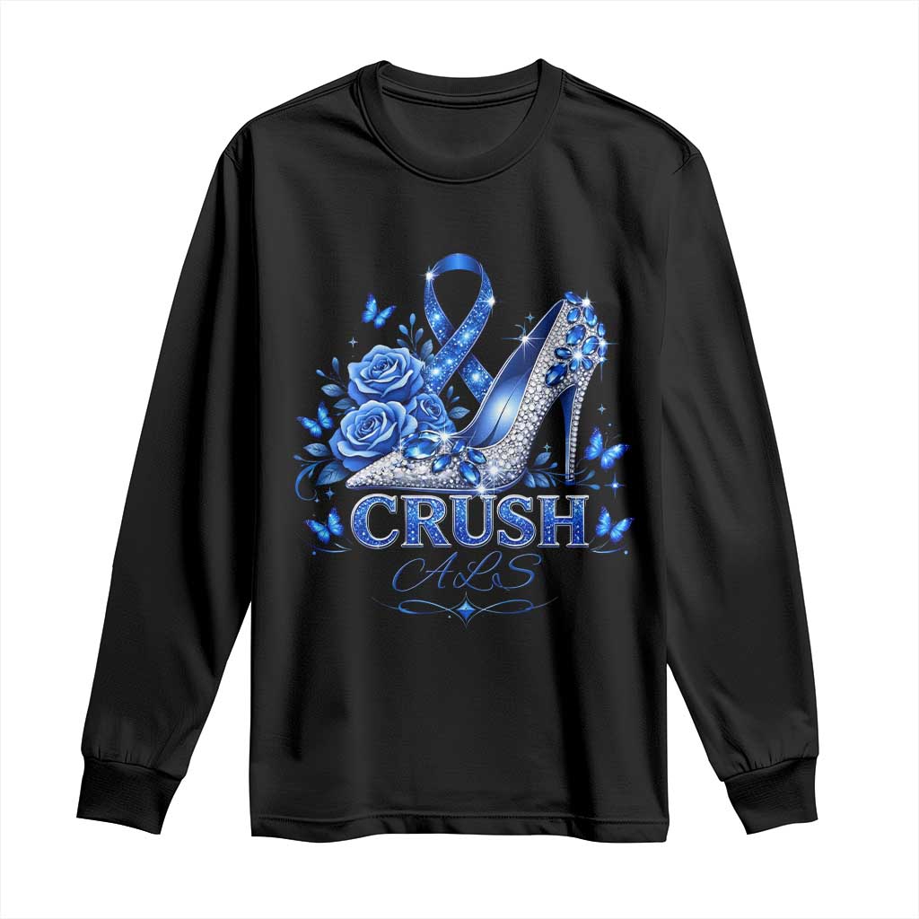 ALS Support Long Sleeve Shirt Blue Ribbon Women Crush ALS