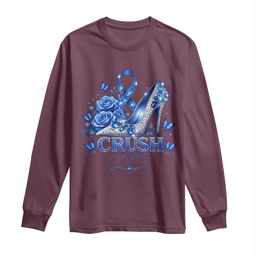 ALS Support Long Sleeve Shirt Blue Ribbon Women Crush ALS