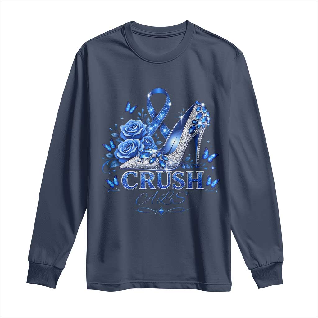 ALS Support Long Sleeve Shirt Blue Ribbon Women Crush ALS