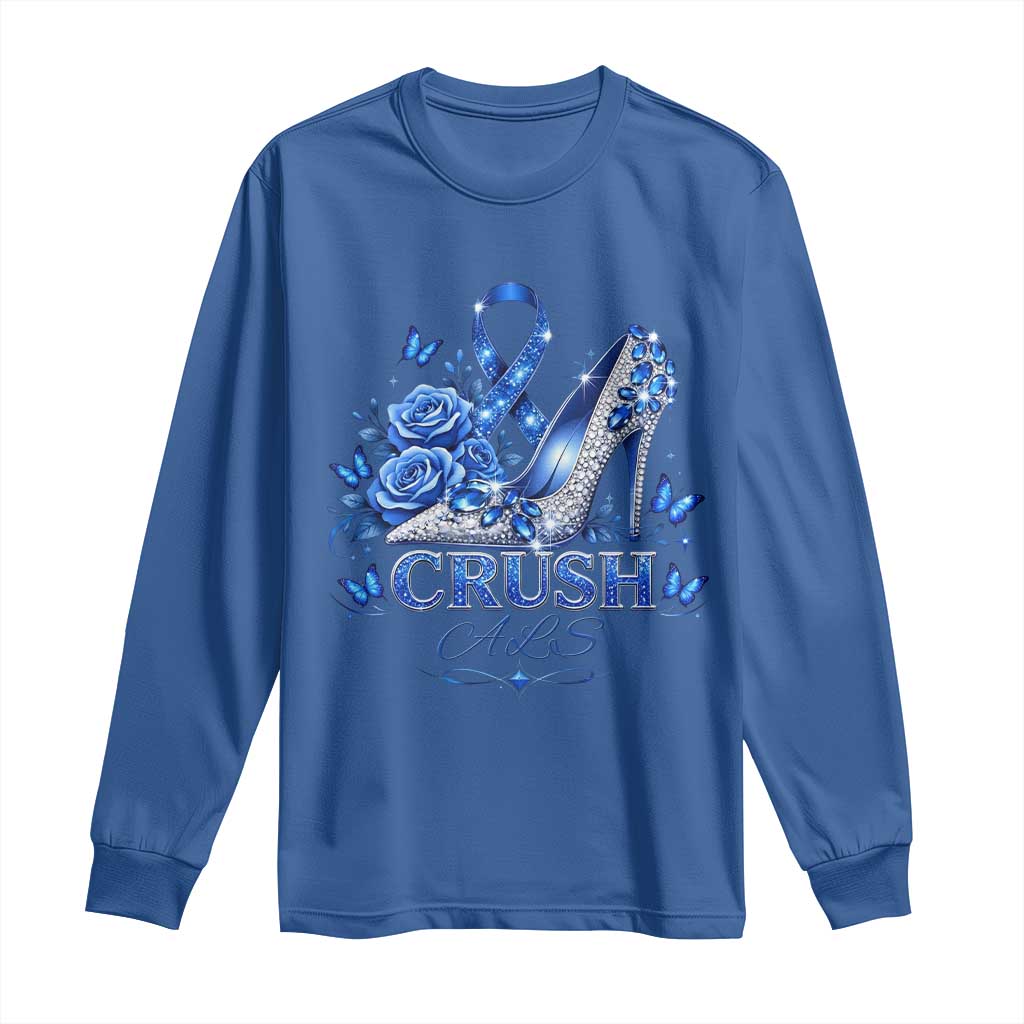 ALS Support Long Sleeve Shirt Blue Ribbon Women Crush ALS