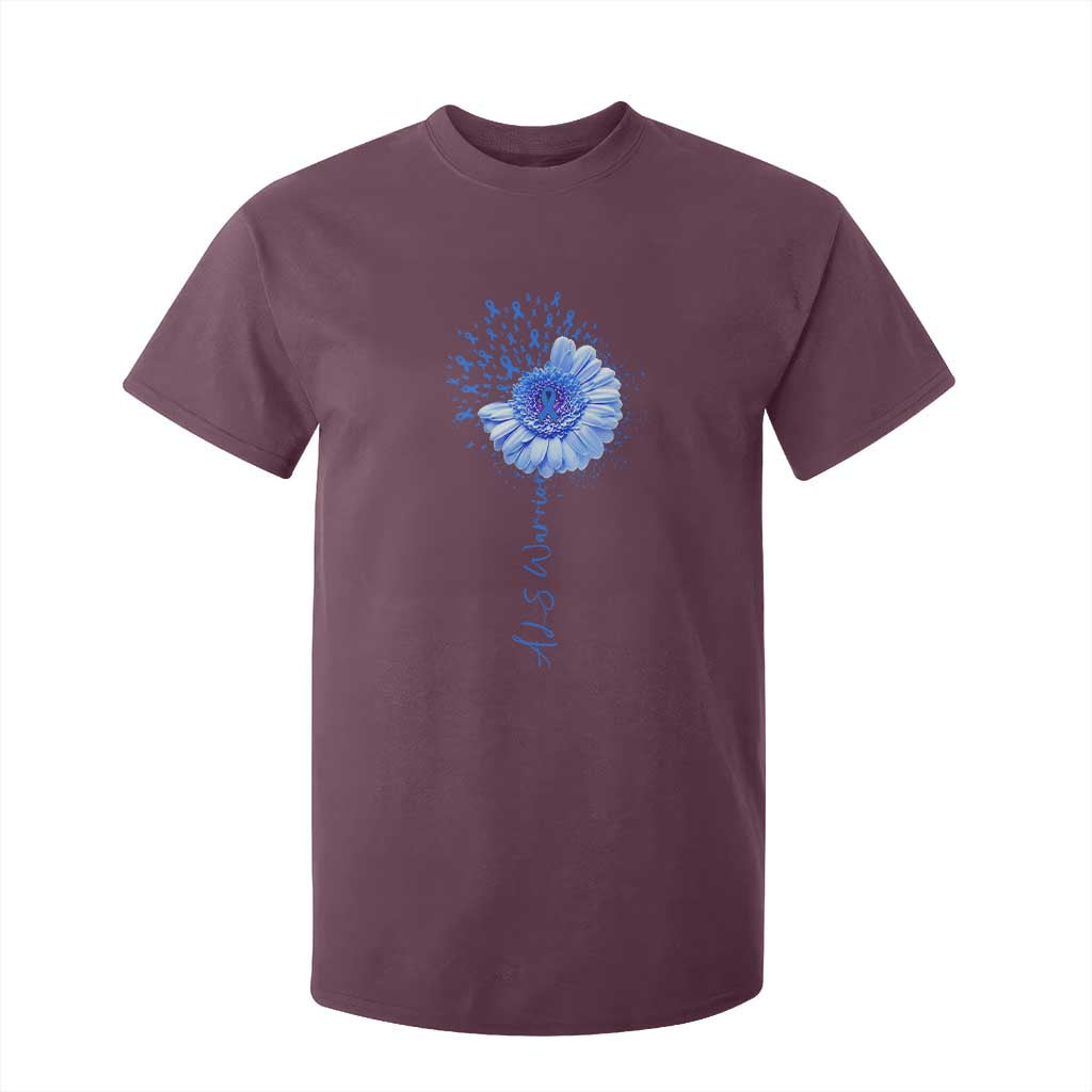 ALS Warrior Support Blue Ribbon Sunflower T Shirt For Kid