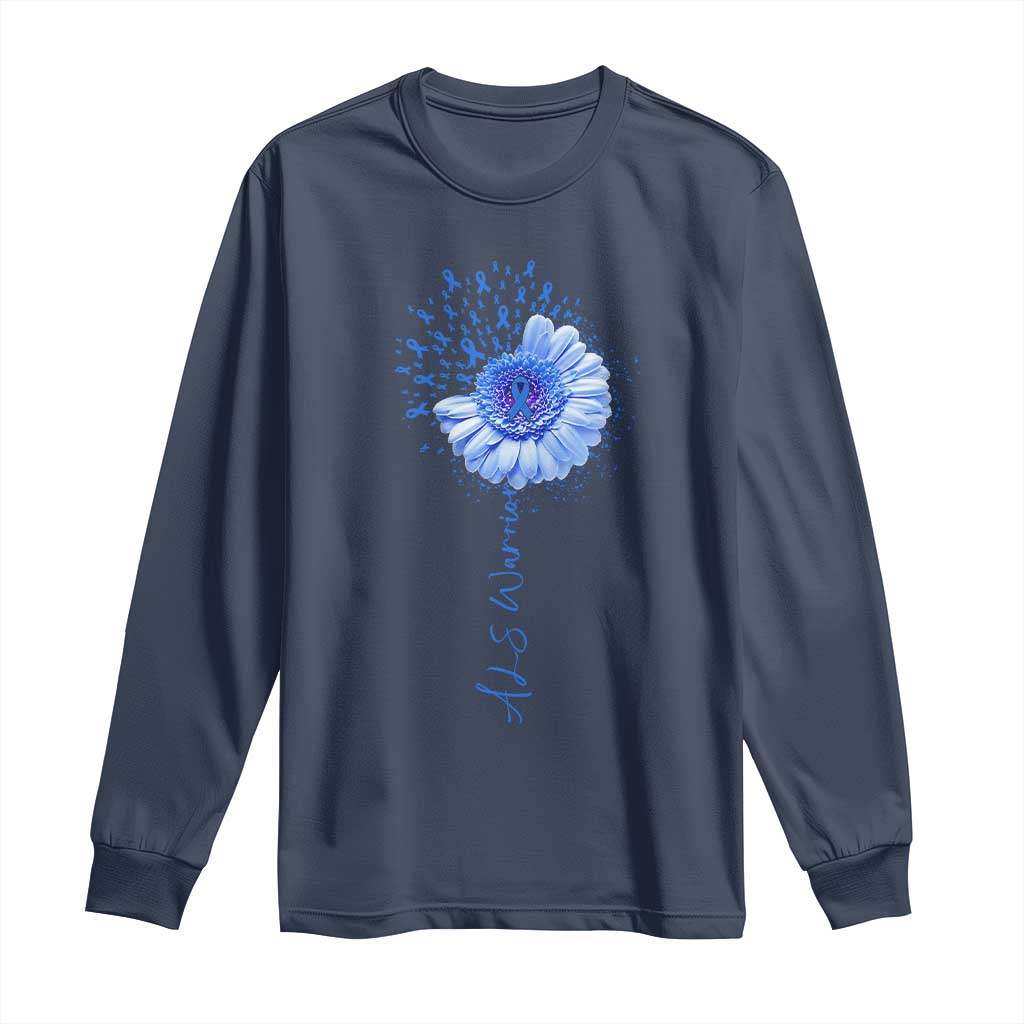 ALS Warrior Support Blue Ribbon Sunflower Long Sleeve Shirt