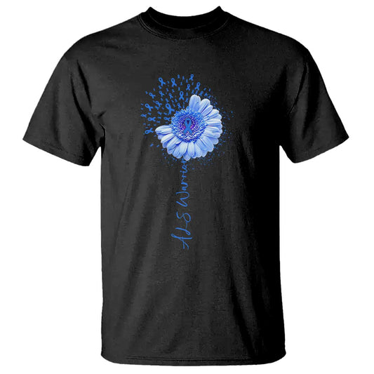 ALS Warrior Support Blue Ribbon Sunflower T Shirt