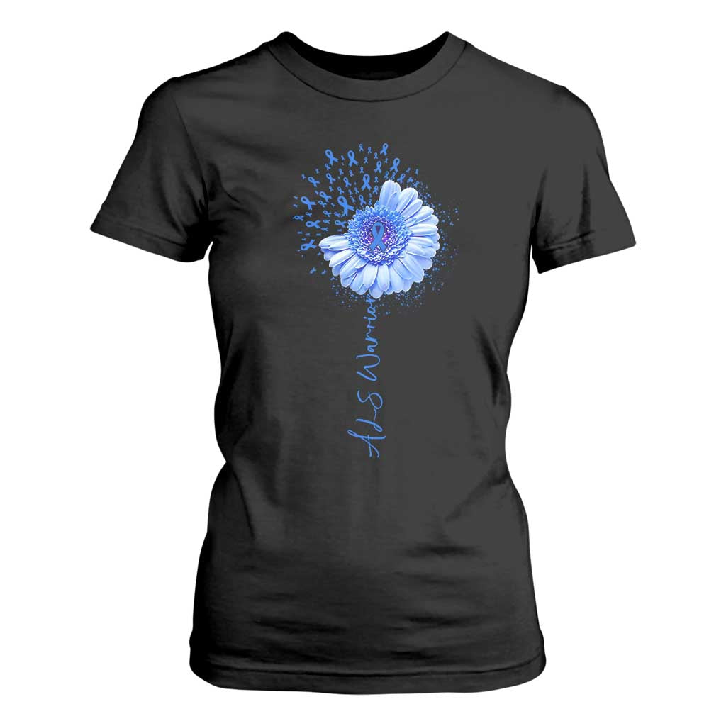ALS Warrior Support Blue Ribbon Sunflower T Shirt For Women