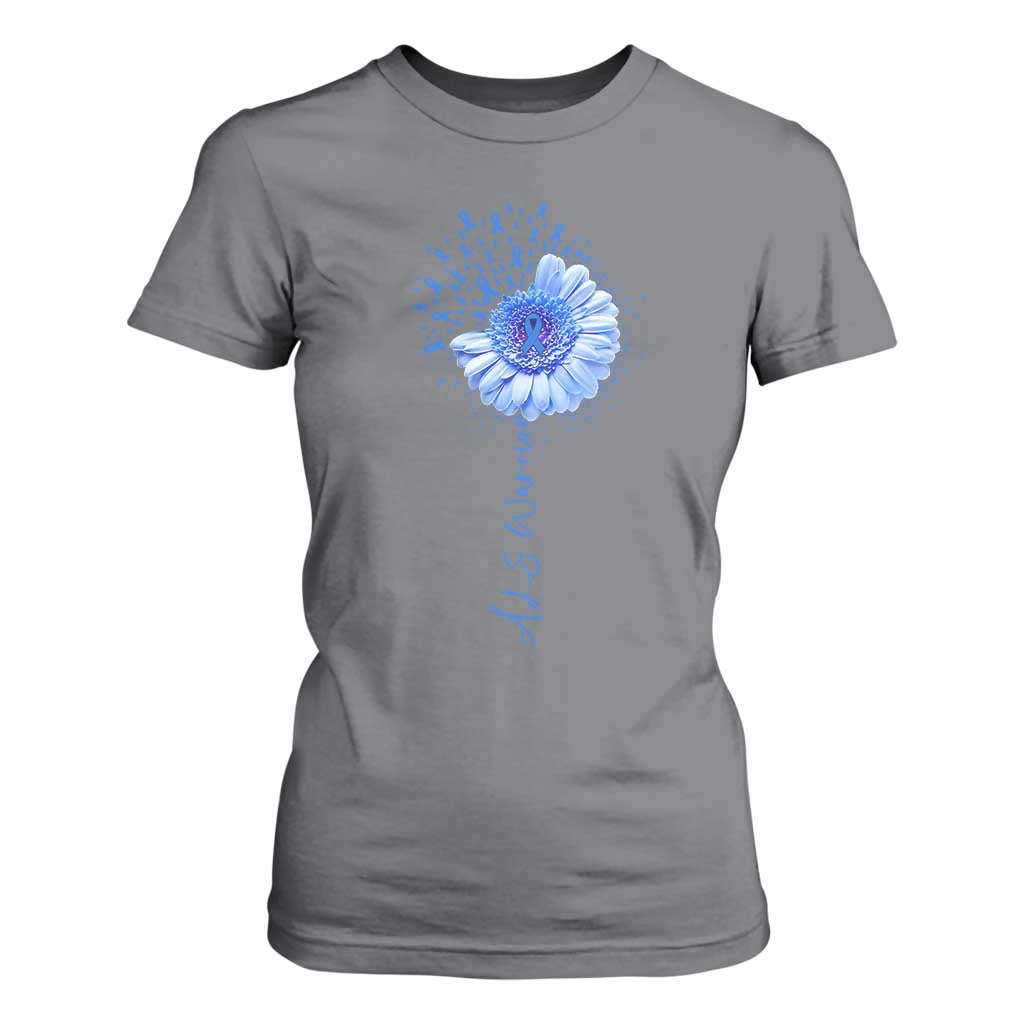 ALS Warrior Support Blue Ribbon Sunflower T Shirt For Women