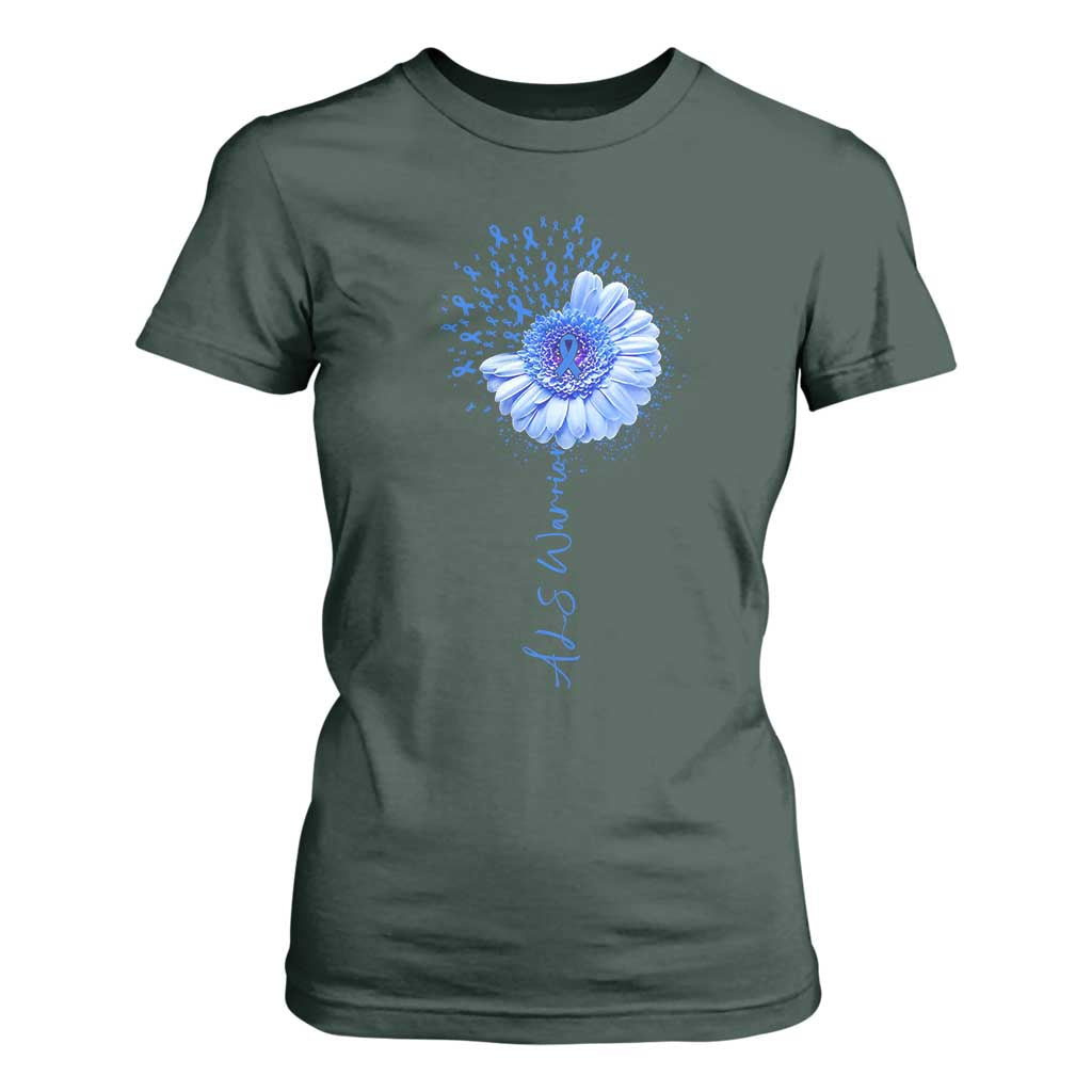 ALS Warrior Support Blue Ribbon Sunflower T Shirt For Women