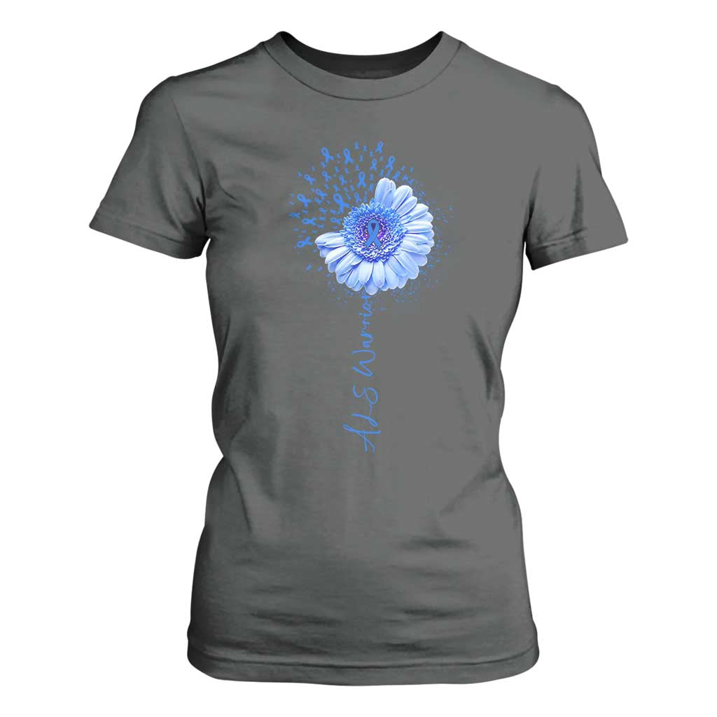 ALS Warrior Support Blue Ribbon Sunflower T Shirt For Women