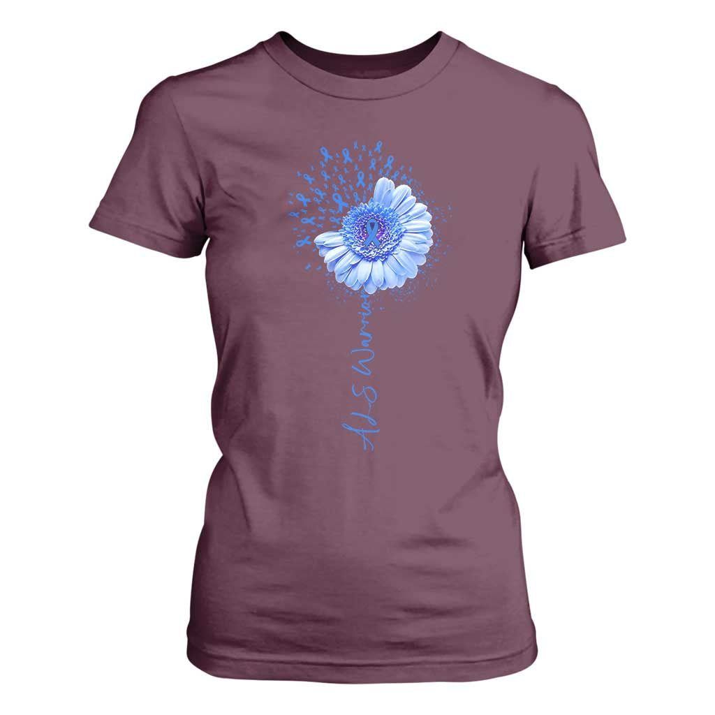 ALS Warrior Support Blue Ribbon Sunflower T Shirt For Women
