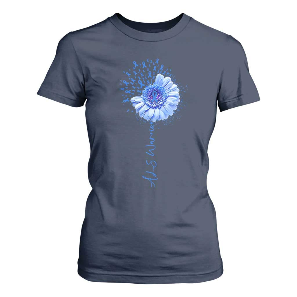 ALS Warrior Support Blue Ribbon Sunflower T Shirt For Women
