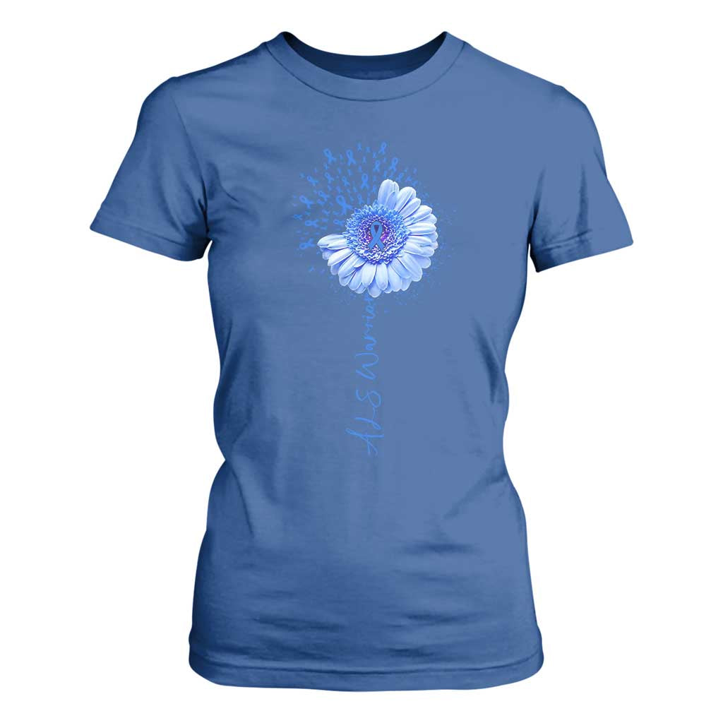 ALS Warrior Support Blue Ribbon Sunflower T Shirt For Women