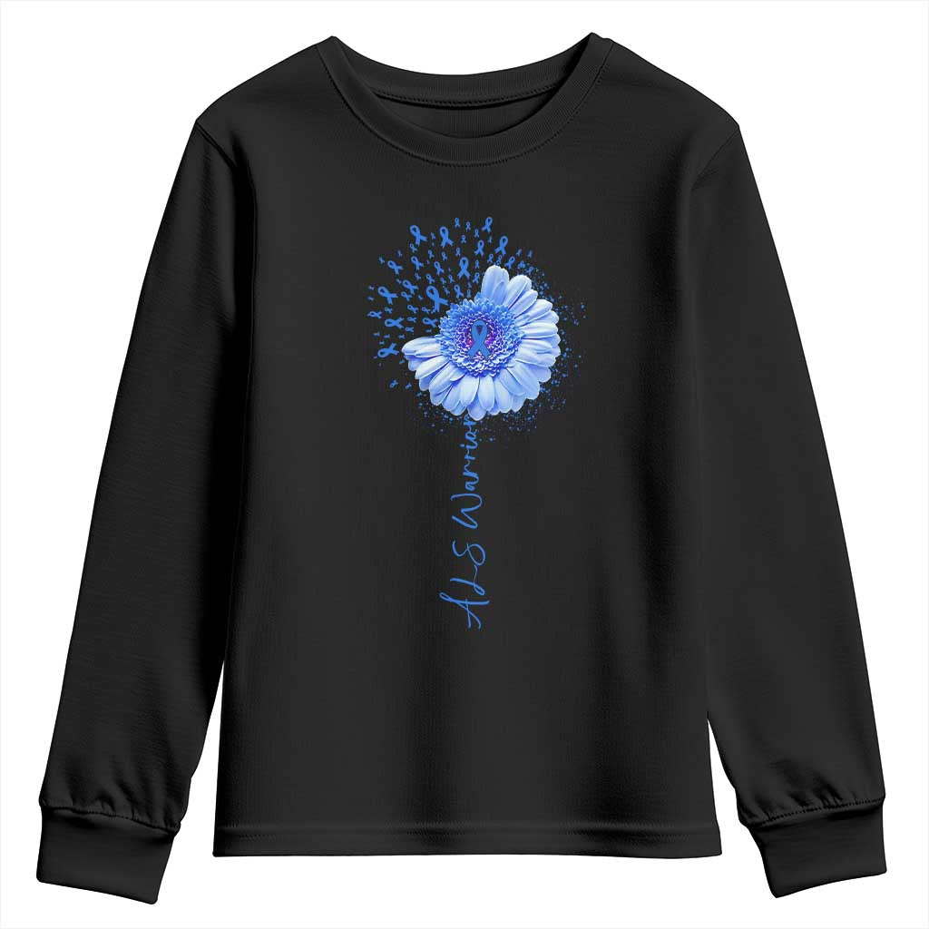 ALS Warrior Support Blue Ribbon Sunflower Youth Sweatshirt