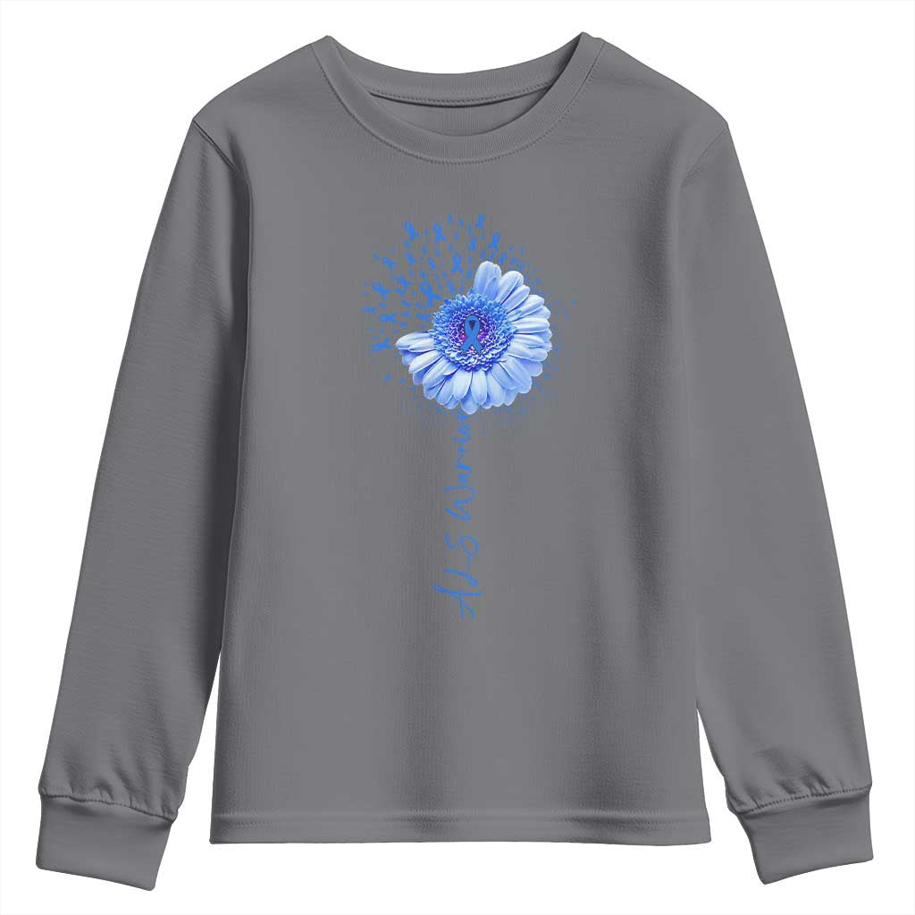 ALS Warrior Support Blue Ribbon Sunflower Youth Sweatshirt