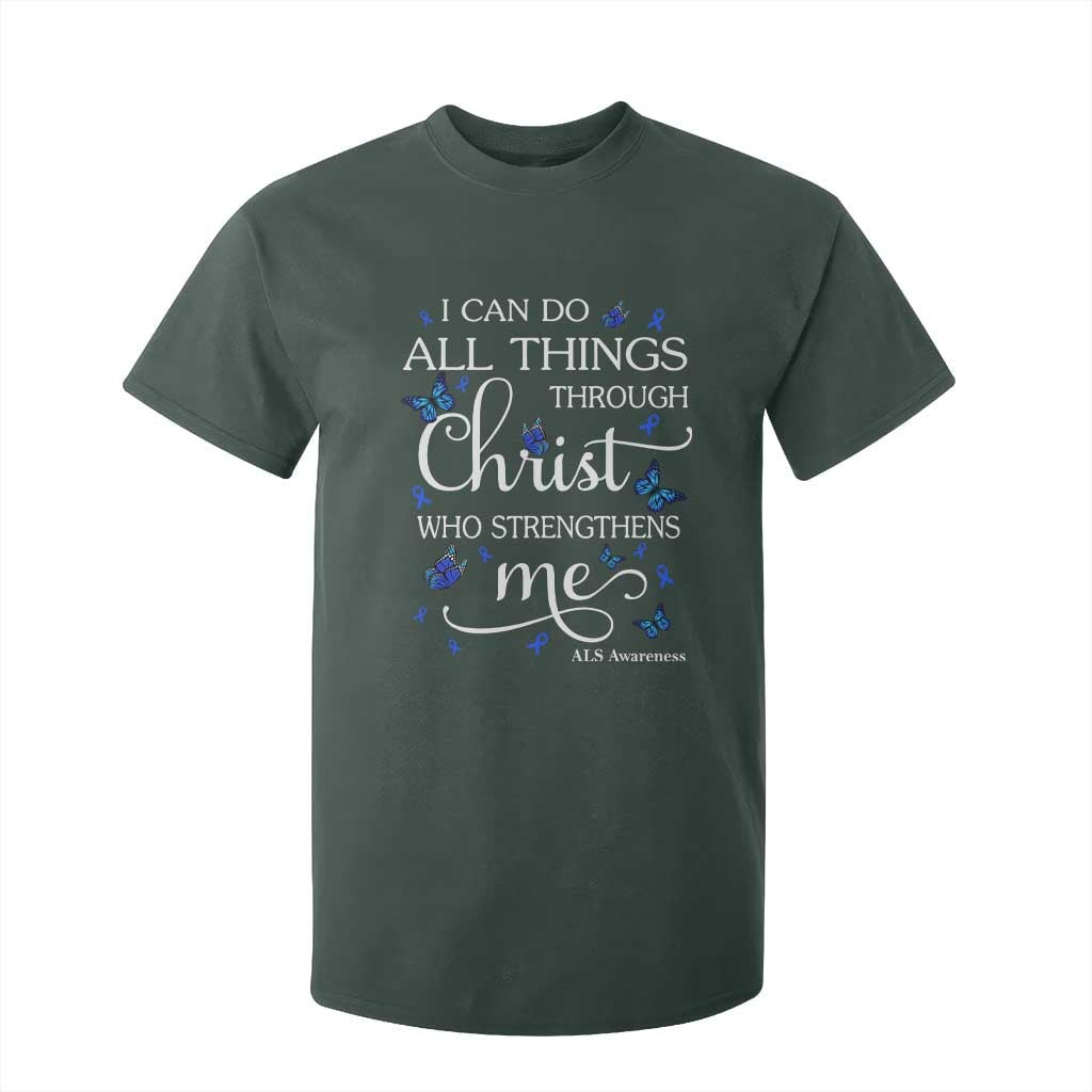 ALS Support Bible Verse Motivational T Shirt For Kid I Can Do All Things Through Christ Butterfly