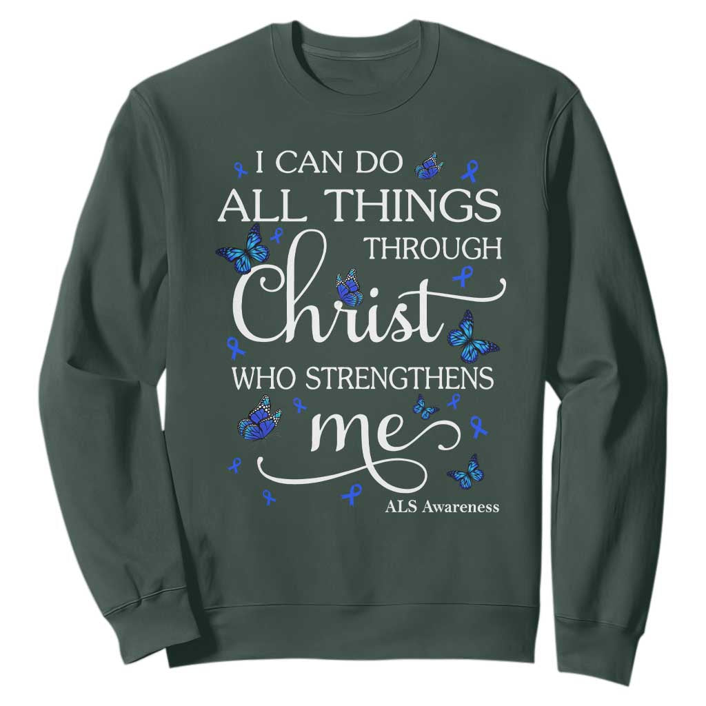 ALS Support Bible Verse Motivational Sweatshirt I Can Do All Things Through Christ Butterfly