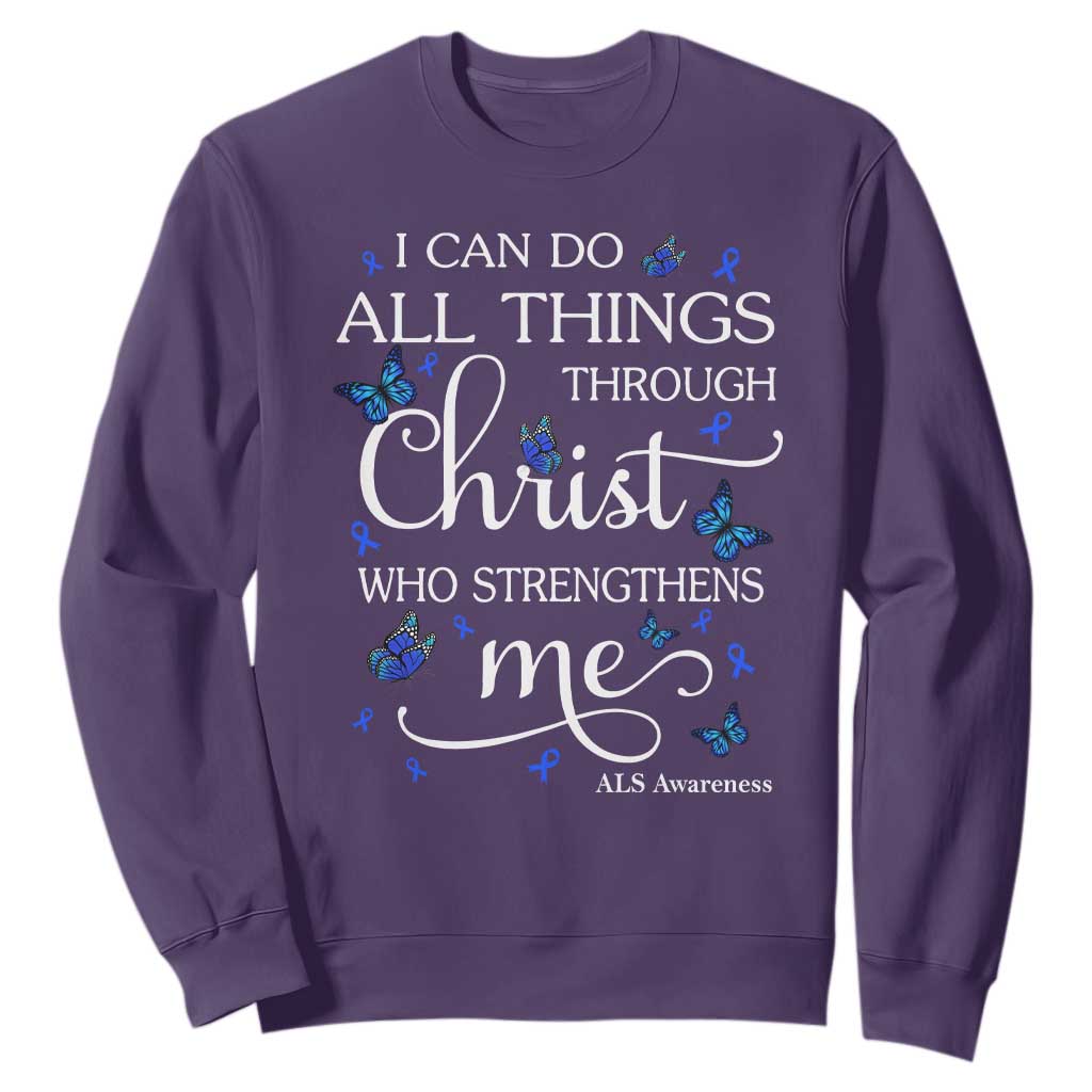 ALS Support Bible Verse Motivational Sweatshirt I Can Do All Things Through Christ Butterfly