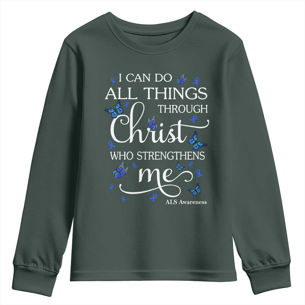 ALS Support Bible Verse Motivational Youth Sweatshirt I Can Do All Things Through Christ Butterfly