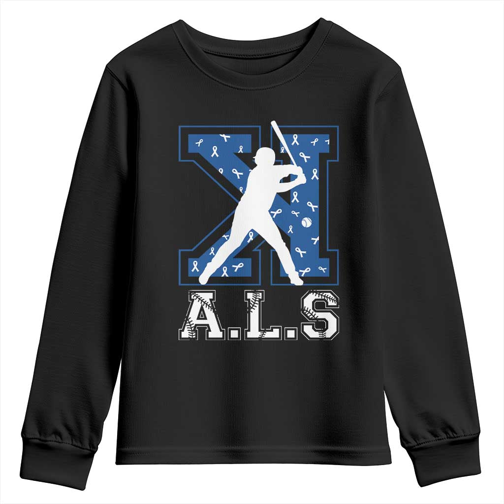 ALS Support Youth Sweatshirt Baseball Strike Out ALS Support