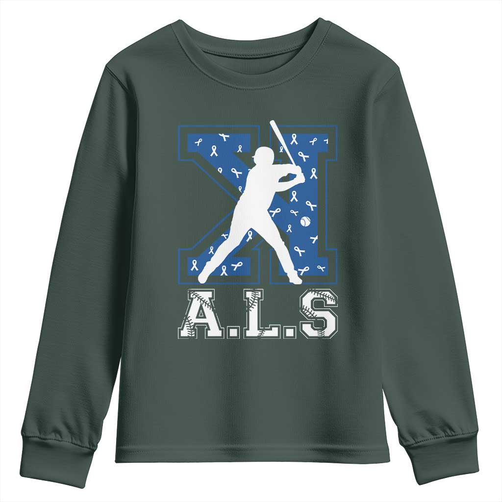 ALS Support Youth Sweatshirt Baseball Strike Out ALS Support