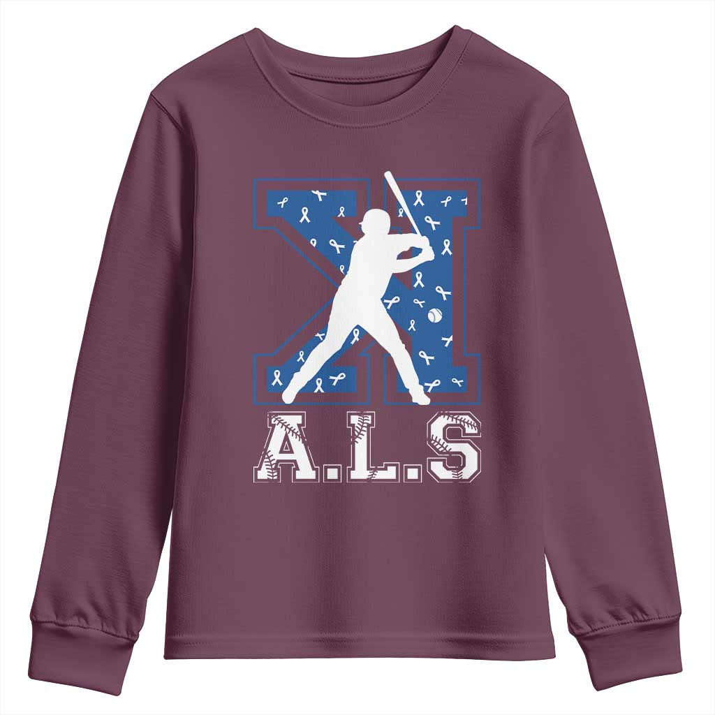 ALS Support Youth Sweatshirt Baseball Strike Out ALS Support