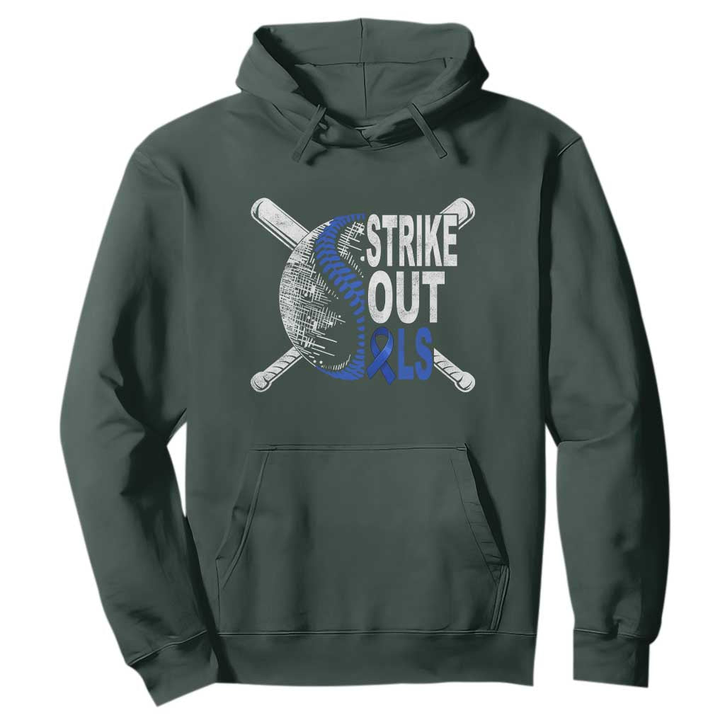 ALS Support Hoodie Blue Ribbon Baseball Strike Out ALS Support