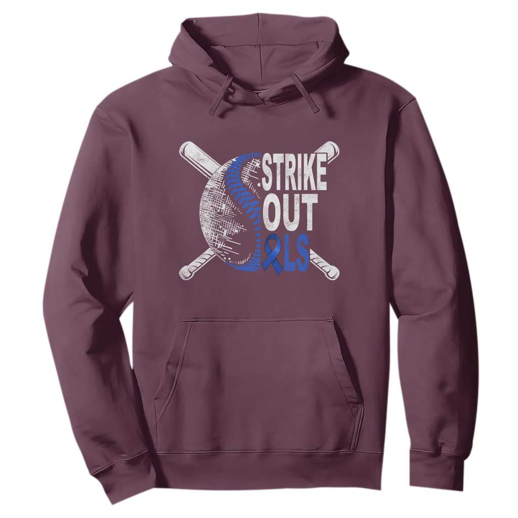 ALS Support Hoodie Blue Ribbon Baseball Strike Out ALS Support