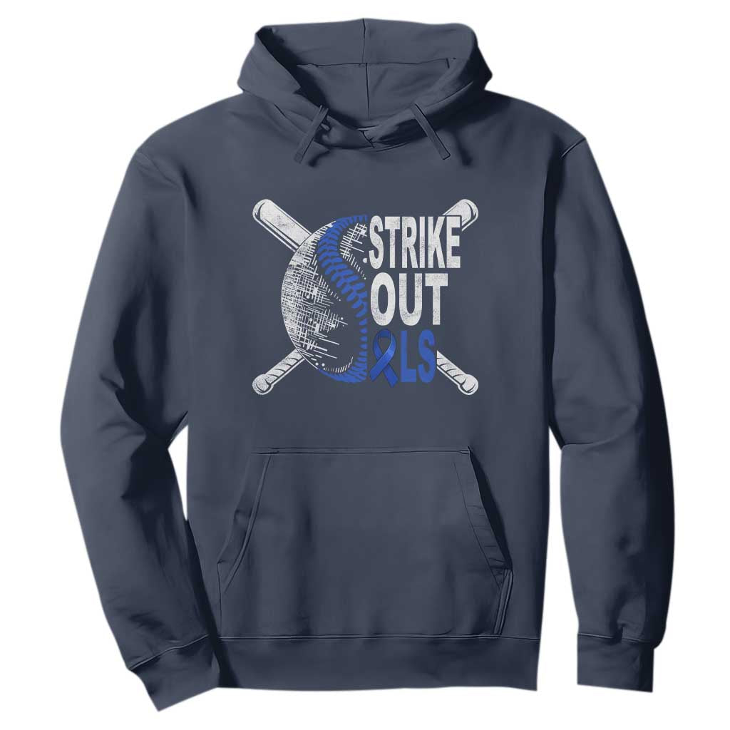 ALS Support Hoodie Blue Ribbon Baseball Strike Out ALS Support