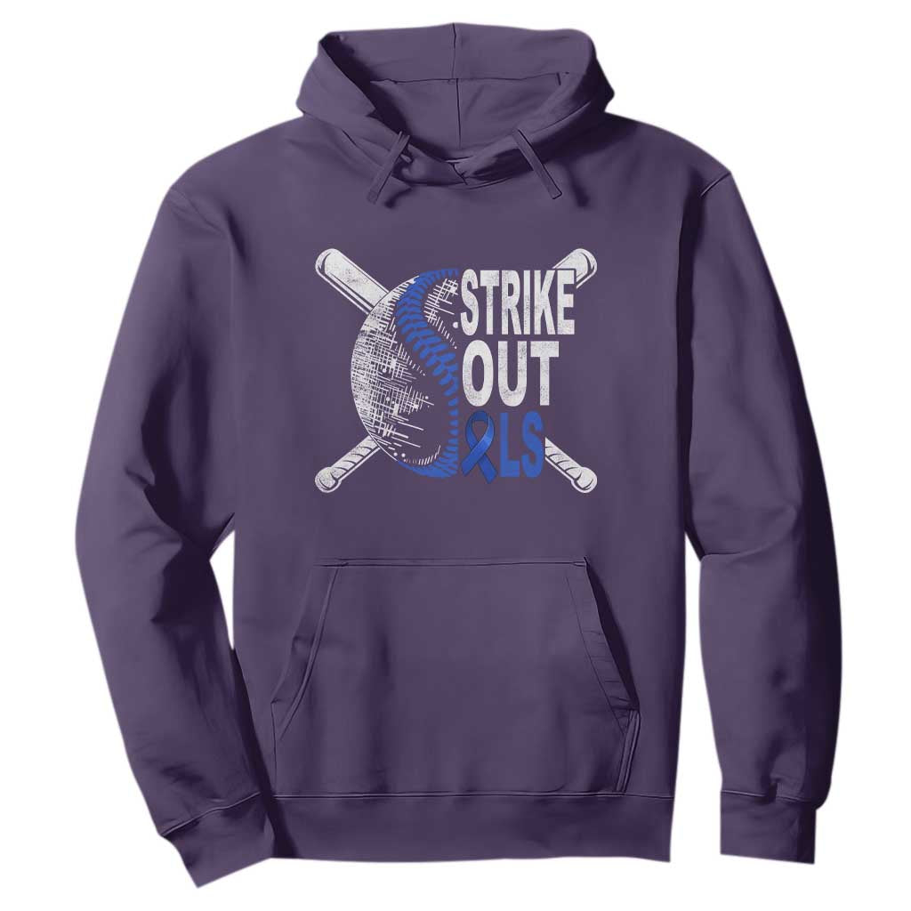 ALS Support Hoodie Blue Ribbon Baseball Strike Out ALS Support
