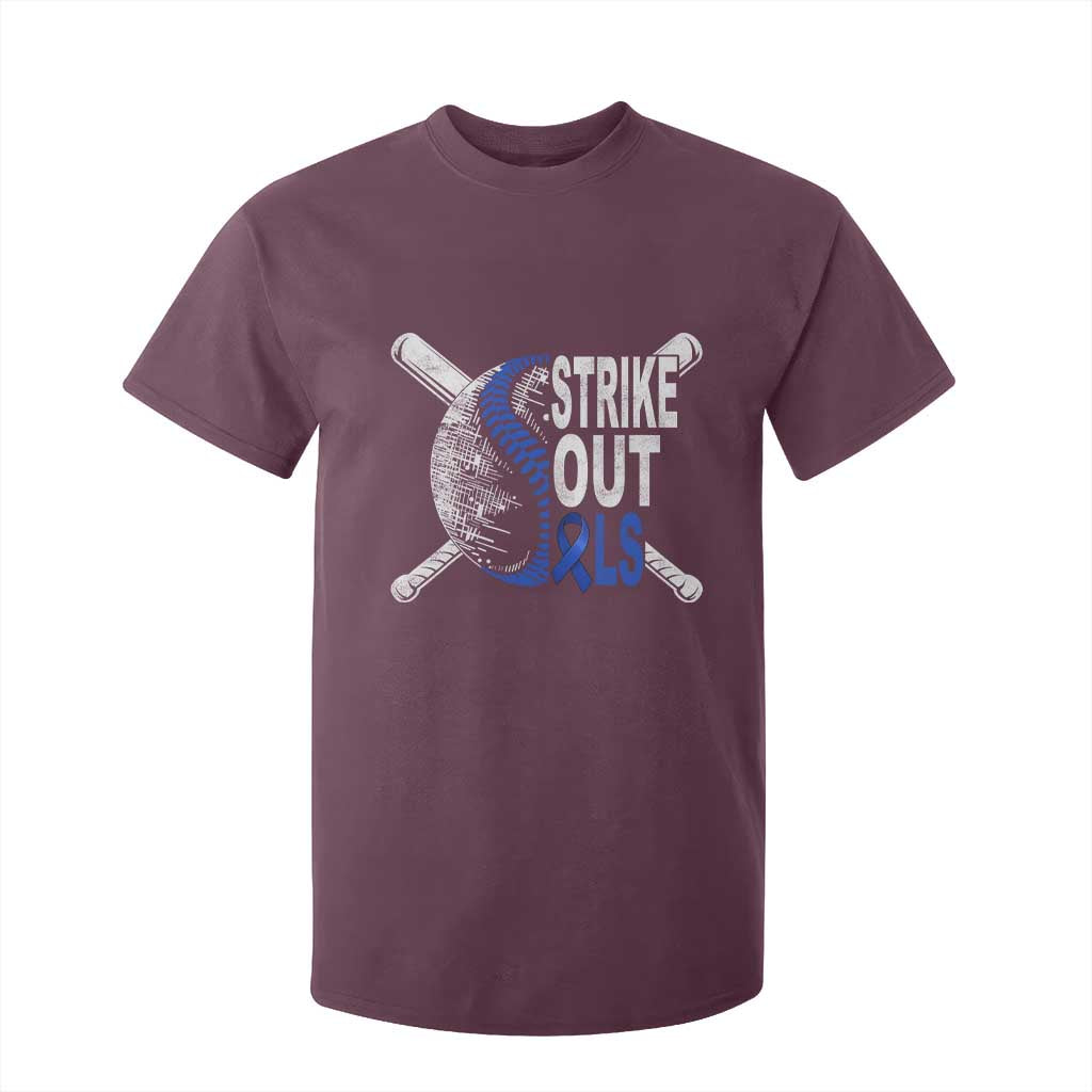 ALS Support T Shirt For Kid Blue Ribbon Baseball Strike Out ALS Support