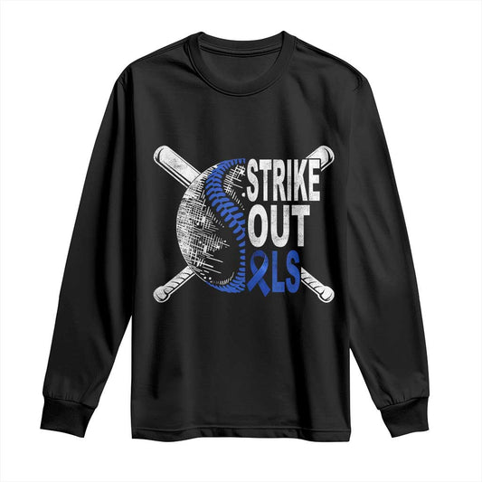 ALS Support Long Sleeve Shirt Blue Ribbon Baseball Strike Out ALS Support
