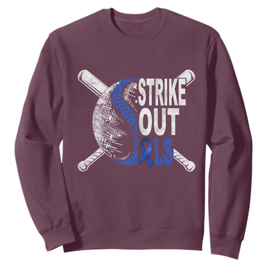 ALS Support Sweatshirt Blue Ribbon Baseball Strike Out ALS Support