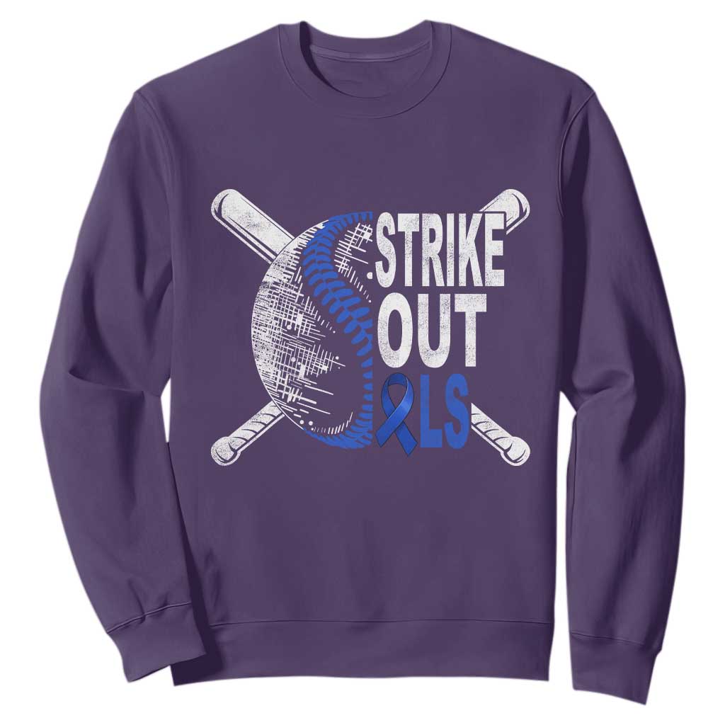 ALS Support Sweatshirt Blue Ribbon Baseball Strike Out ALS Support