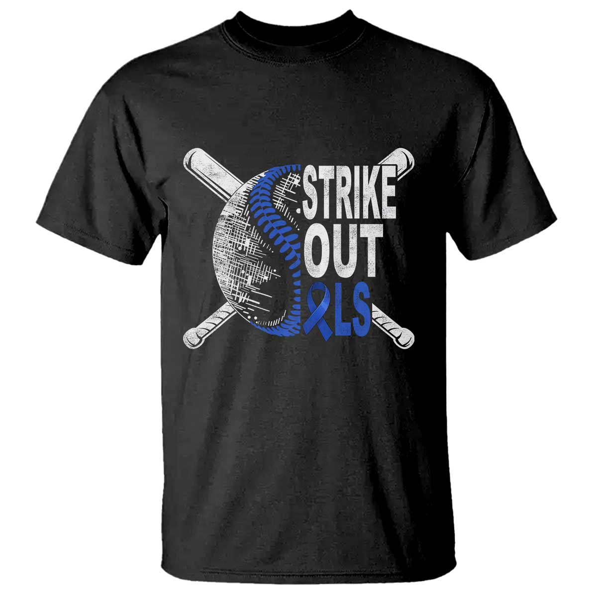ALS Support T Shirt Blue Ribbon Baseball Strike Out ALS Support